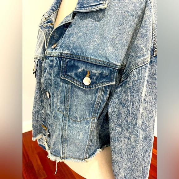 Highway Jeans Denim Jacket Shredded Cropped With Elastic Size L - Picture 6 of 9